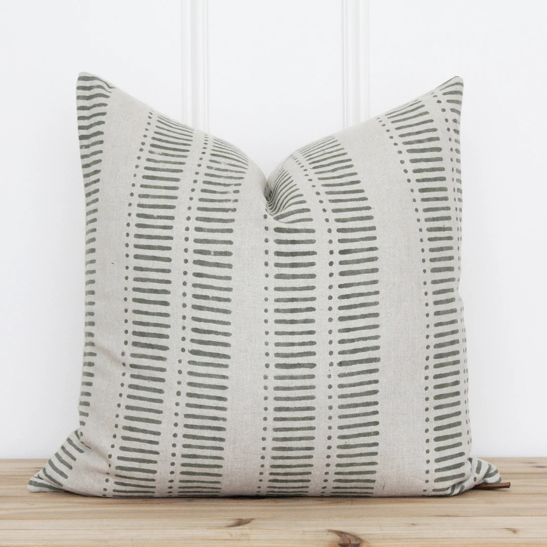 Hand Block Stripe Pillow Cover | Green Stripe Pillow Cover | Indian Block Printed Pillow Cover | ... | Etsy (US)