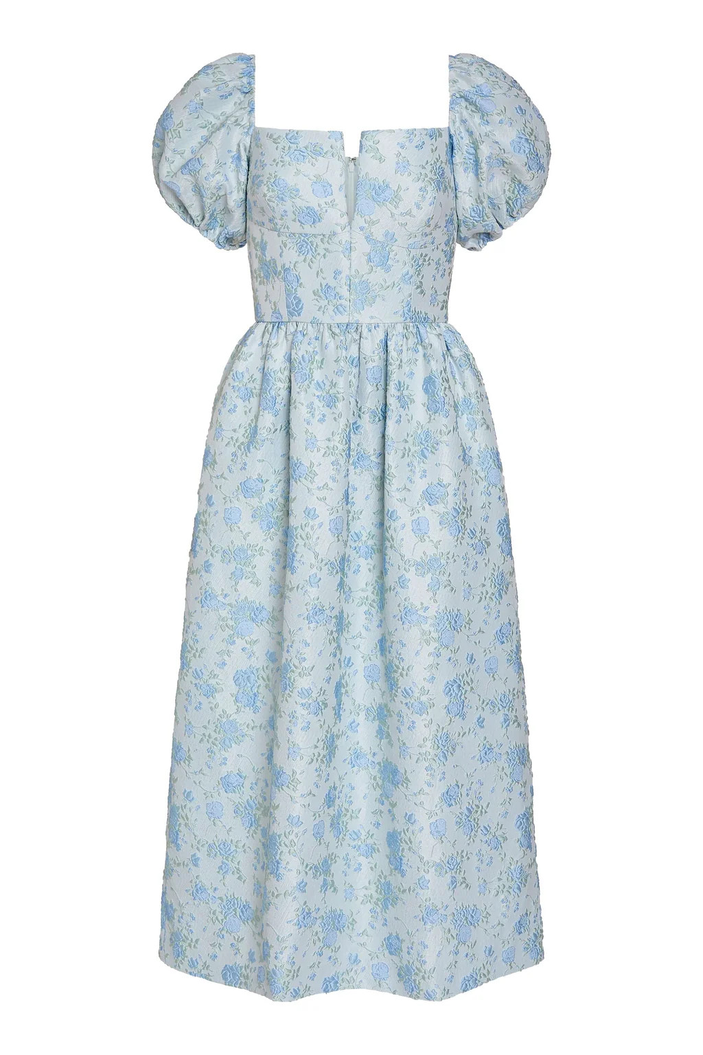 Lillian Cornflower And Mint Brocade Midi Dress | Over The Moon