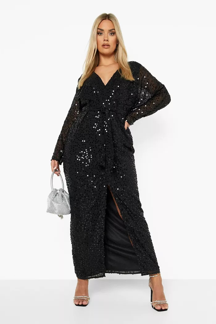 Plus Sequin Split Maxi Dress | boohoo (US & Canada)