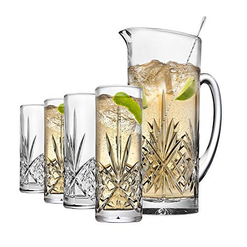 Godinger Barware Beverage Set - Mixing Pitcher Carafe, Stirrer and 4 Collins Tall Drinking Glasses - Dublin Collection | Amazon (US)