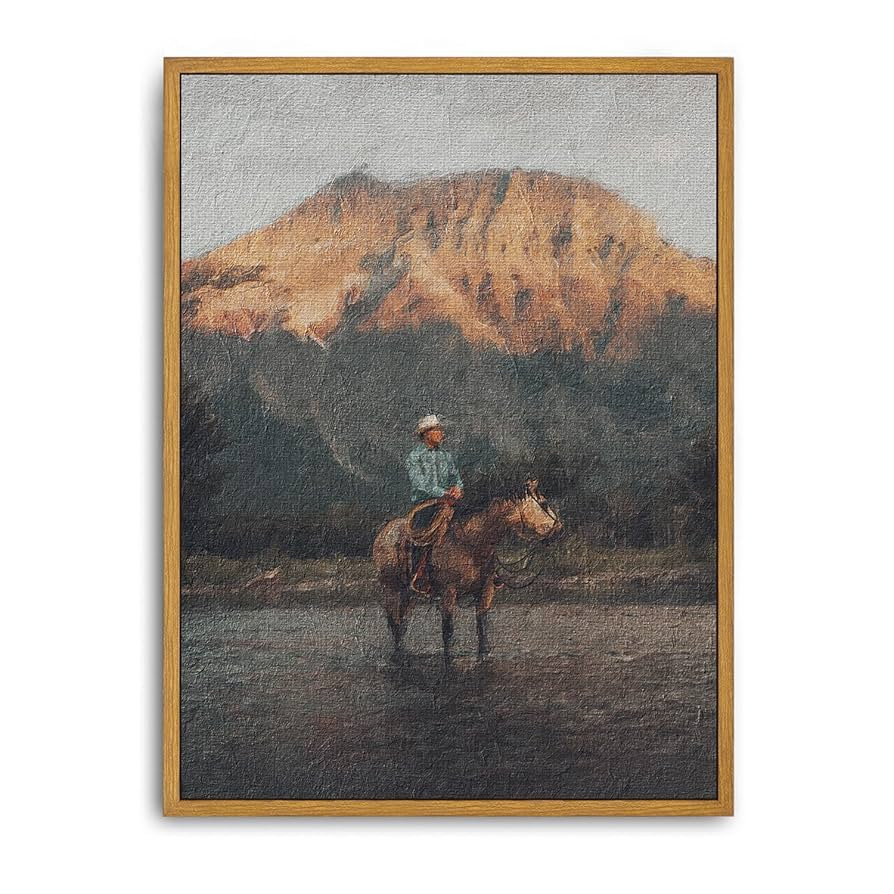 Roslynity Framed Canvas Wall Art Vintage Print Oil Paintings Western Cowboy Mid Century Antique M... | Amazon (US)