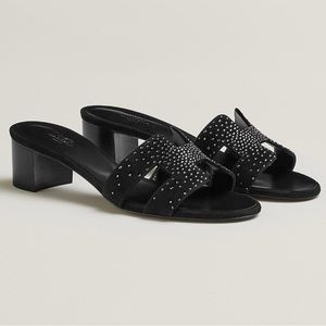 Hermes Women's Black Embellished Oasis Heel Sandals - Size 38.5 EU, 8.5 US | Poshmark