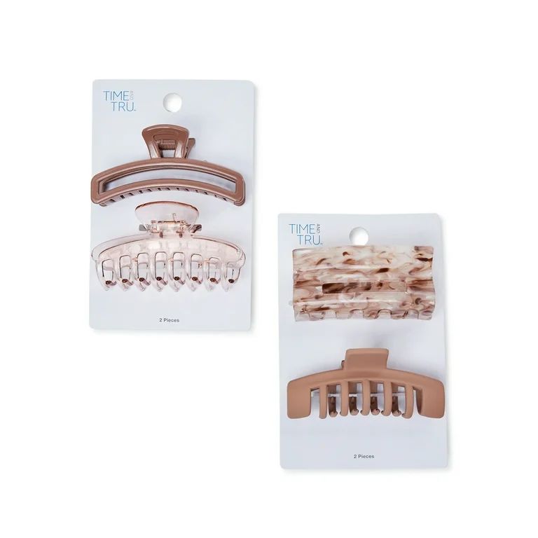 Time and Tru Adult Women's Tan Claw Hair Clips, 4-Pack | Walmart (US)