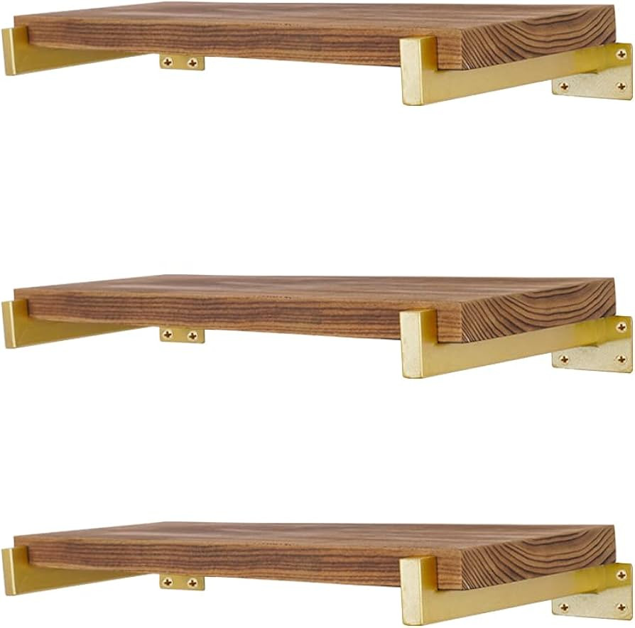 EZYDECOR Shelf Bracket 8 Inch Gold Shelf Brackets Wall Mounted Industrial Shelving Brackets Metal... | Amazon (US)