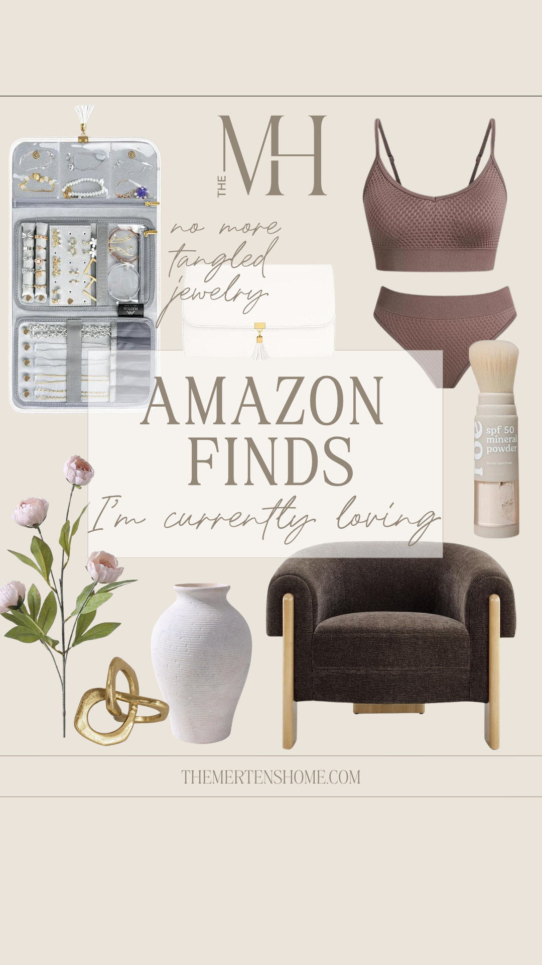 Loving these spring Amazon finds 🤍 From chic swimsuits to cozy lounge chairs, these are perfect for relaxing at home or your next trip, with a jewelry organizer, powder sunscreen, neutral vase with peony stems, and gold accents that add the prettiest touch. 

 #LTKHome #LTKSwim #LTKTravel