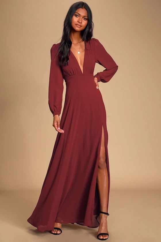 All My Life Burgundy Long Sleeve Maxi Dress | Lulus (US)