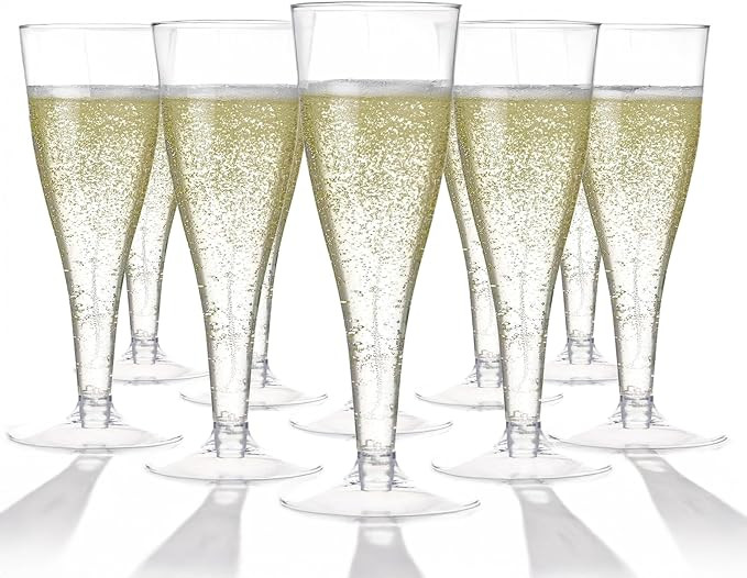 Prestee 100 Pack Clear Plastic Champagne Flutes - 4.5 oz Durable Disposable Champagne Glasses for... | Amazon (US)
