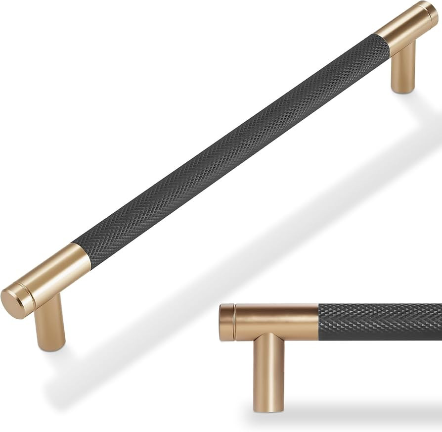 10 Pack 7-1/2 inch(192mm) Black and Champagne Copper Kitchen Cabinet Handles Knurled Cabinet Pull... | Amazon (US)