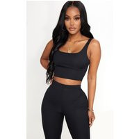 Shape Black Ribbed Scoop Neck Crop Top | PrettyLittleThing US