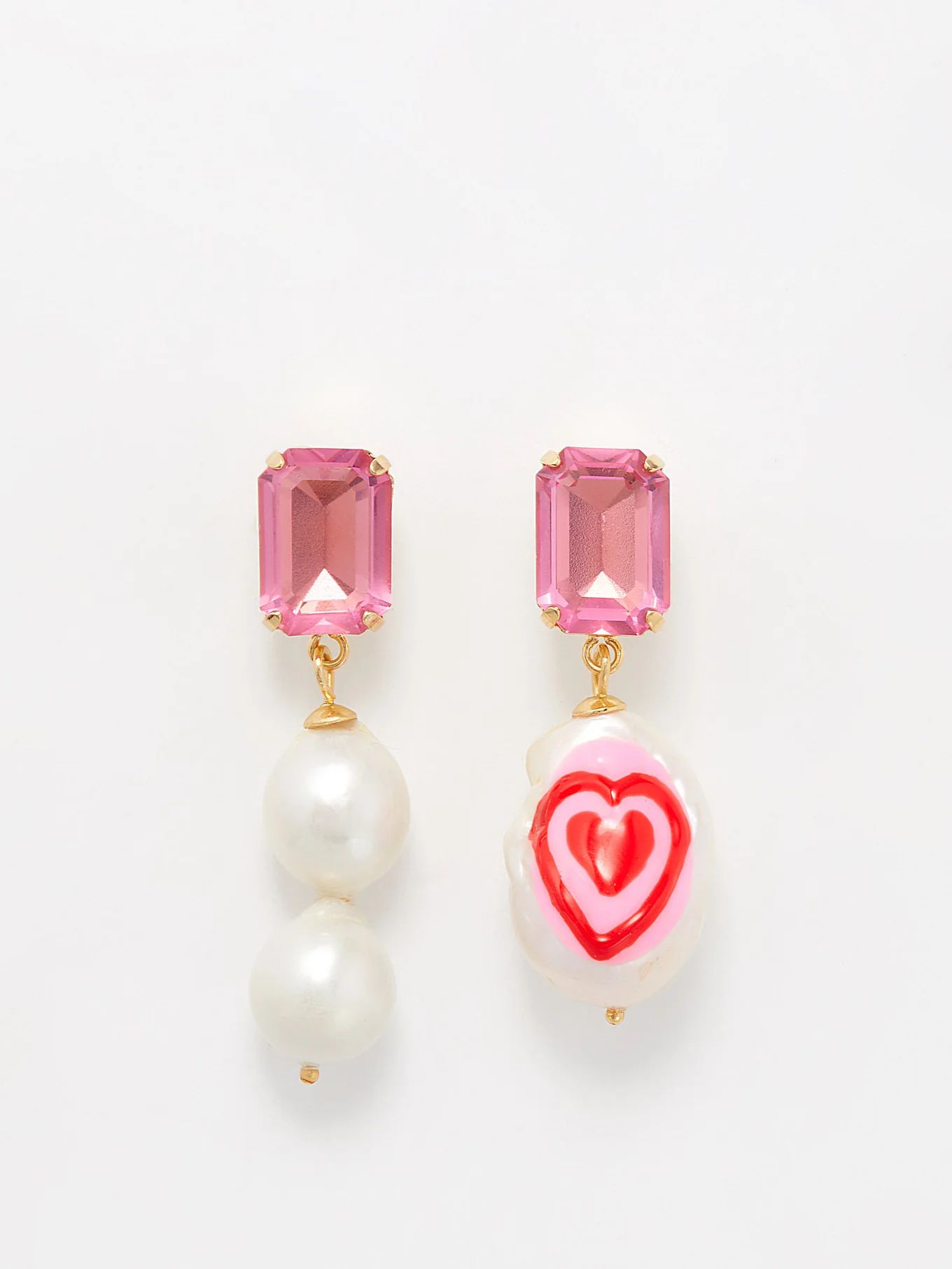 Heart pearl mismatched 14kt gold-plated earrings | Joolz by Martha Calvo | Matches (US)
