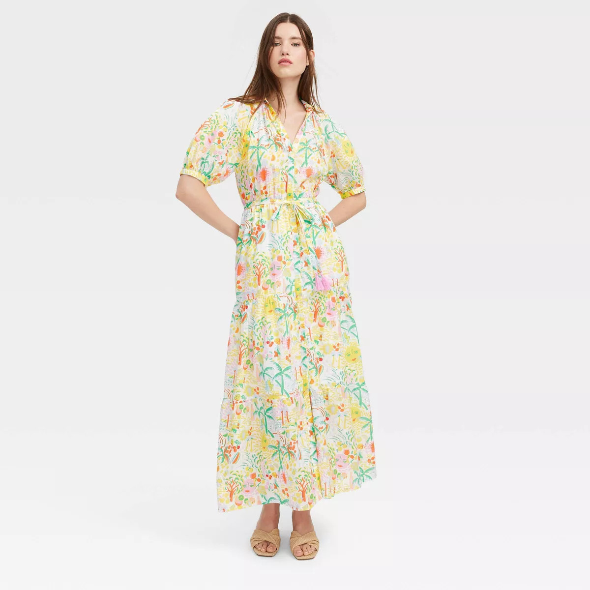 Women's Vacation Short Sleeve Maxi Dress Yellow/Green - Roller Rabbit x Target XXS | Target