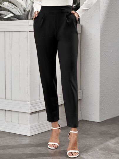 High-Rise Slant Pocket Tapered Pants | SHEIN