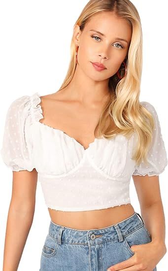 WDIRARA Women's Summer Lace Eyelet Embroidery Butterfly Sleeve Crop Top Blouse | Amazon (US)