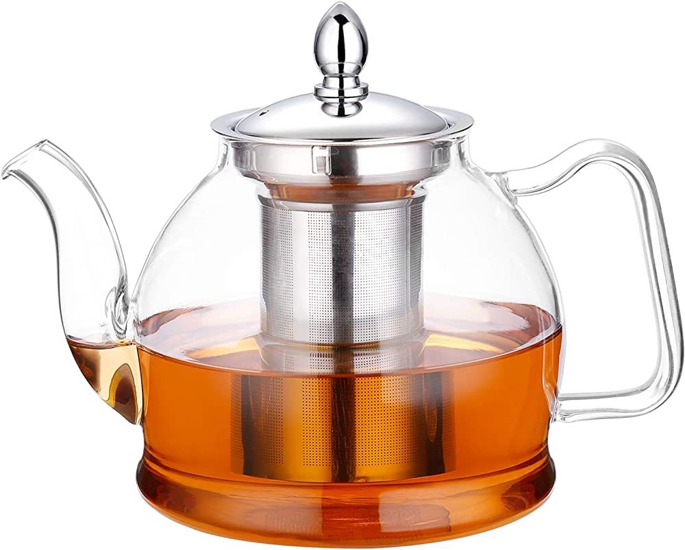 HIWARE 1000ml Glass Teapot with Removable Infuser, Stovetop Safe Tea Kettle, Blooming and Loose L... | Amazon (US)