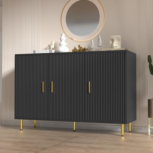 DIYART Black Sideboard Buffet Cabinet, Accent Coffee Bar with 3 Doors, Entryway Cabinet for Living Room, Kitchen, Hallway | Amazon (US)