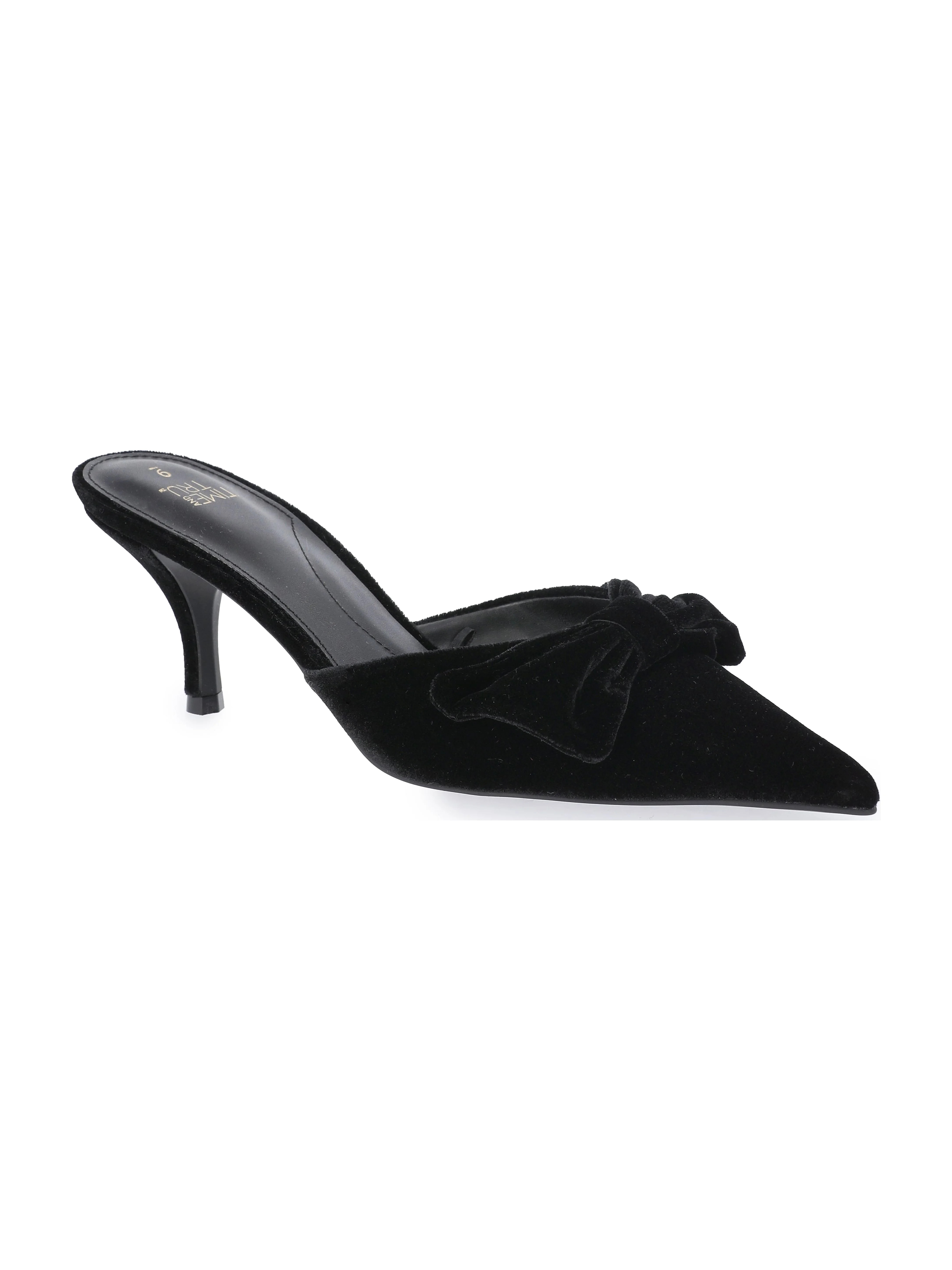 Time and Tru Women's Velvet Bow Kitten Heel Mules | Walmart (US)