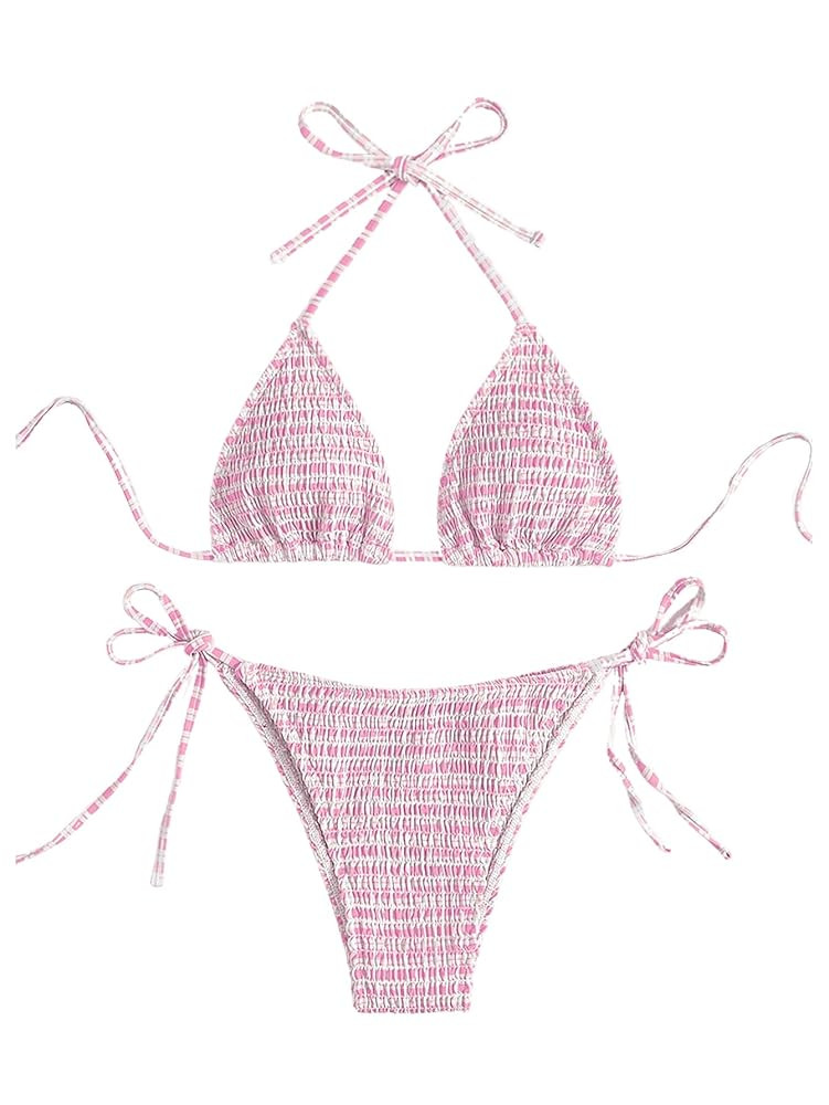 SOLY HUX Women's Plaid Gingham Bikini Sets Halter String Triangle Tie Side Bathing Suit Two Piece... | Amazon (US)