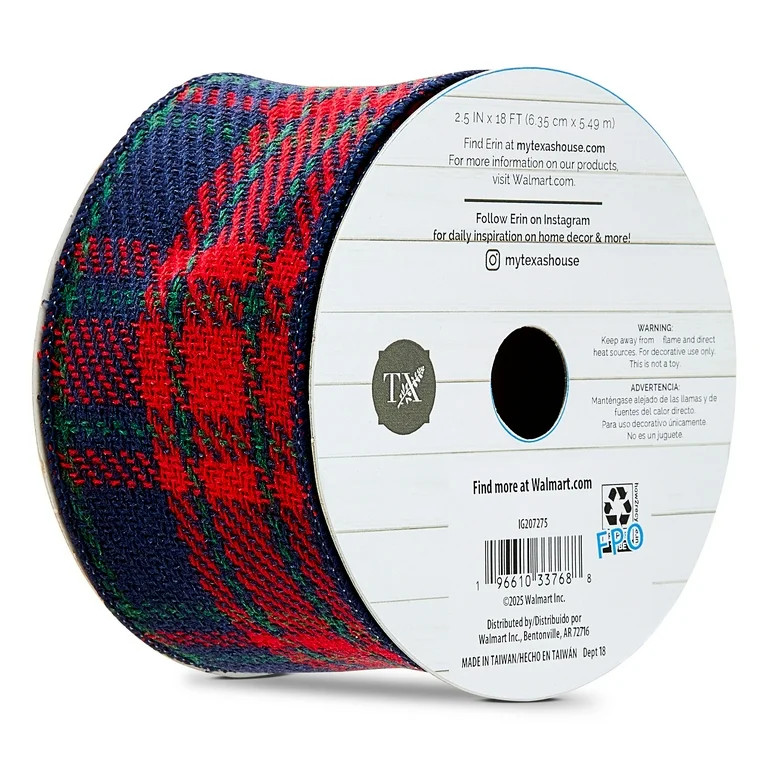 Red and Green Plaid Christmas Ribbon, 18', by My Texas House - Walmart.com | Walmart (US)