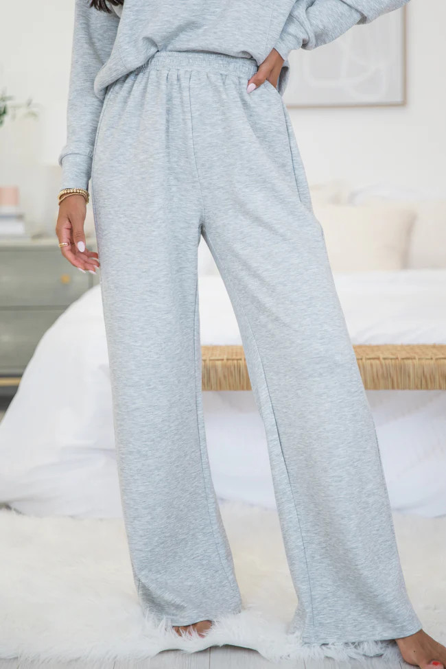Let's Just Stay Heather Grey Knit Wide Leg Pants | Pink Lily