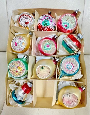 11 Santa Land Ornaments Poland Mercury Glass W/Indents Christmas Vintage Pretty! | eBay US