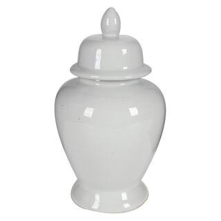 Benzara Decorative White Porcelain Decorative Ginger Jar with Lidded Top | The Home Depot
