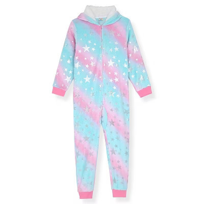 Sleep On It Girls Long-Sleeved Zip-Up Hooded Sleeper Pajama - Unicorn Stars, 7-8 | Target