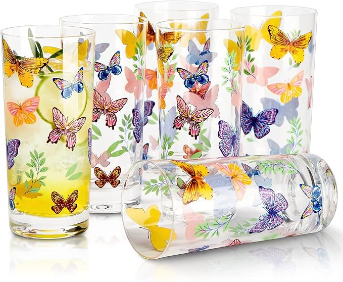 FAIRCRAFT Drinking Glasses Set Of 6,Highball Glasses 16OZ,Clear Water Glasses with Heavy Weighted... | Amazon (US)