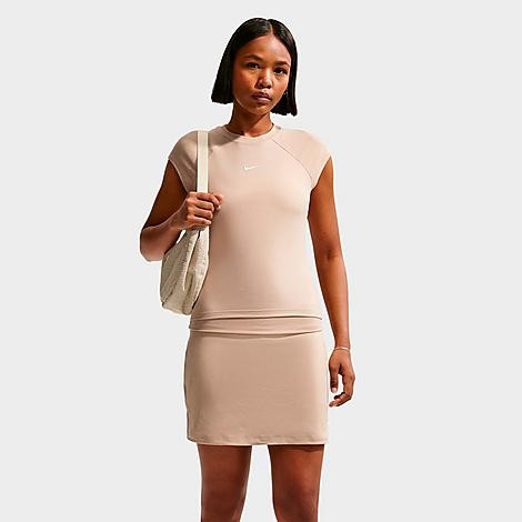 Nike Women's Sportswear Chill Knit Tight Short-Sleeve Ribbed Top in Linen/Sail Size: XS | Finish Line (US)