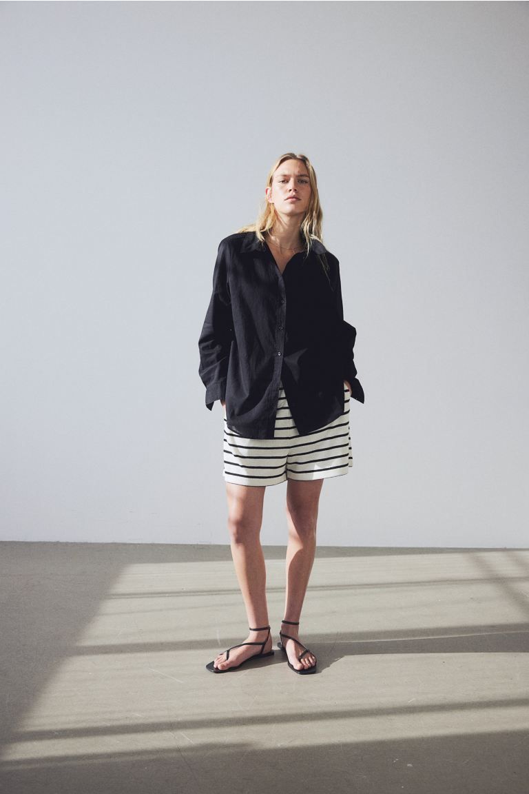 Linen-blend Shirt - Black - Ladies | H&M US | H&M (US + CA)