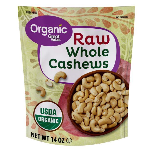Great Value Organic Raw Whole Cashews, 14 oz | Walmart (US)
