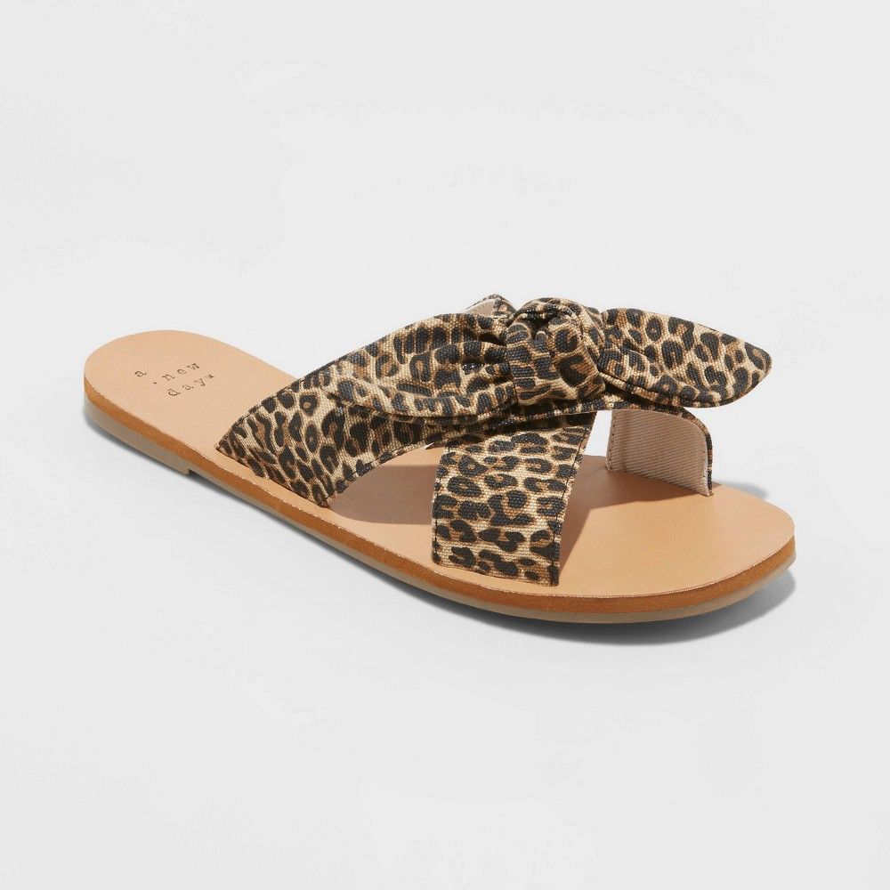 Women's Livia Leopard Knotted Bow Slide Sandals - A New Day Brown 10, Women's | Target