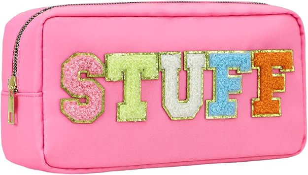 DYSHAYEN Small Cosmetic Bag, Pink Stuff | Chenille Letter Patches, Nylon Material, Travel Preppy ... | Amazon (US)