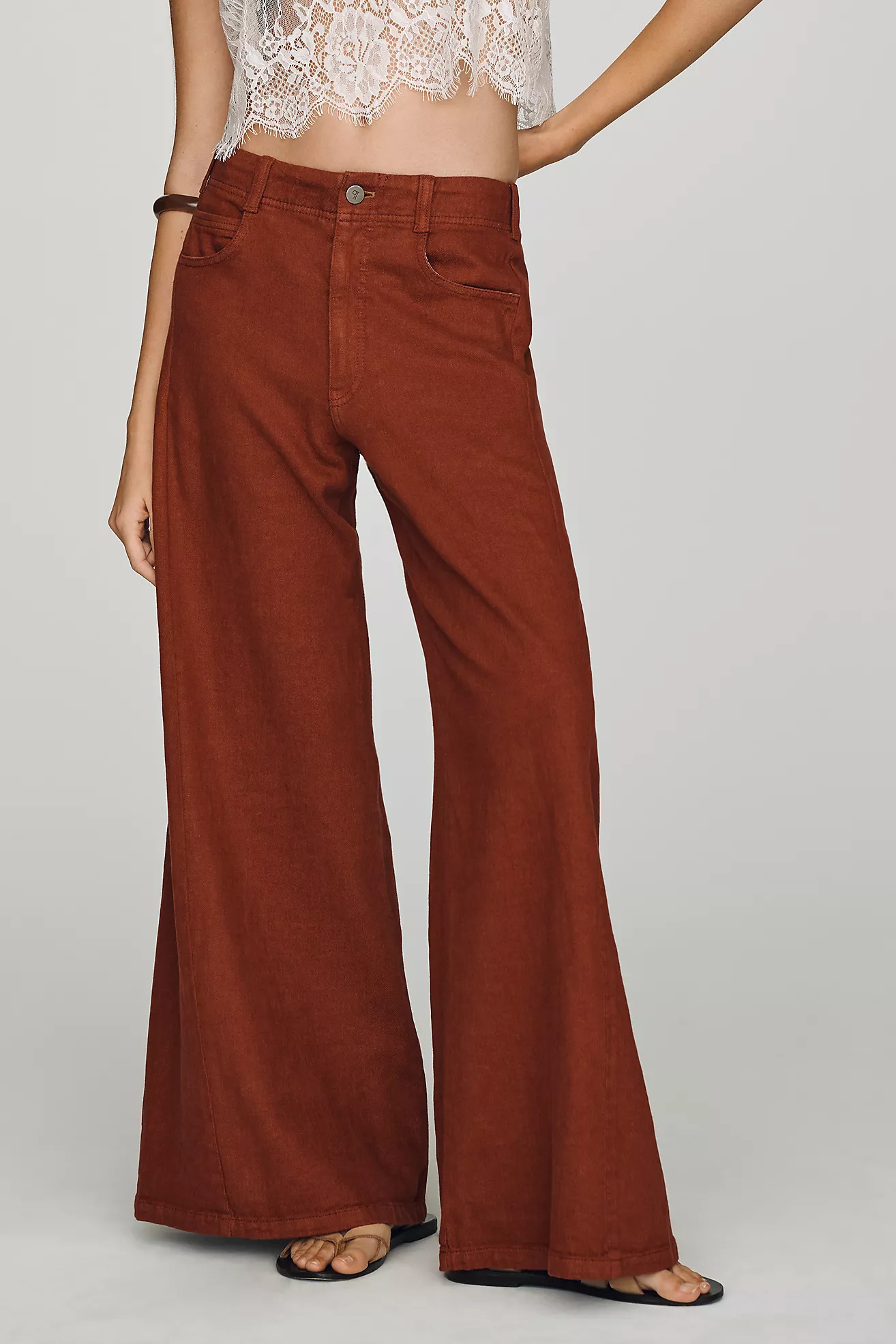Pilcro Adi Mid-Rise Clean-Hem Flare Pants | Anthropologie (US)