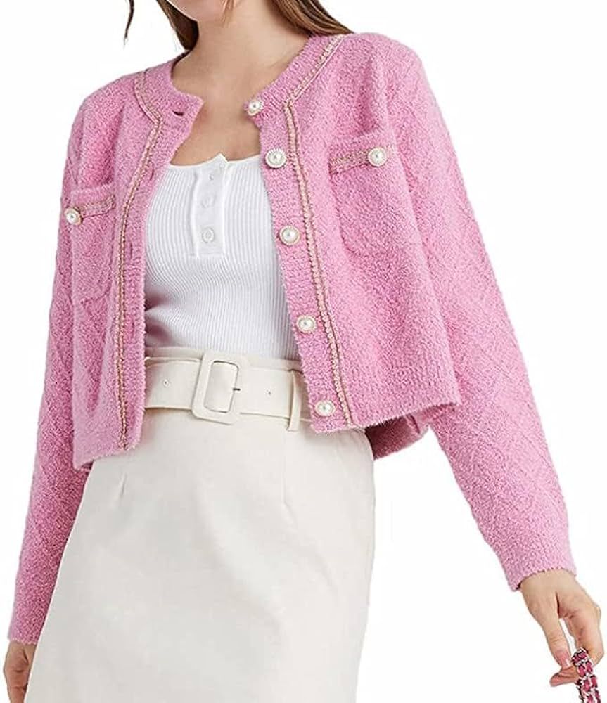 Women's Casual Cardigans Open Front Chunky Short Cardigan Pearl Button Long Sleeved Cropped Sweat... | Amazon (US)