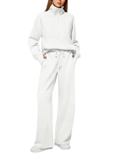 Casly Lamiit Women's 2 Piece Outfits Lounge Set 2025 Oversized Half Zip Sweatshirt Wide Leg Sweat... | Amazon (US)