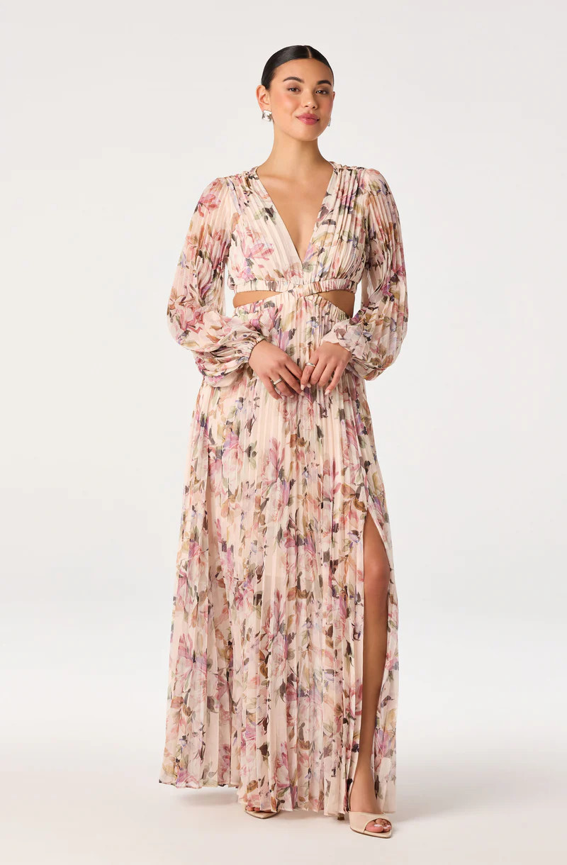 Revery Floral Long Sleeve Maxi Dress - Cream pink floral / XS | ASTR The Label (US)