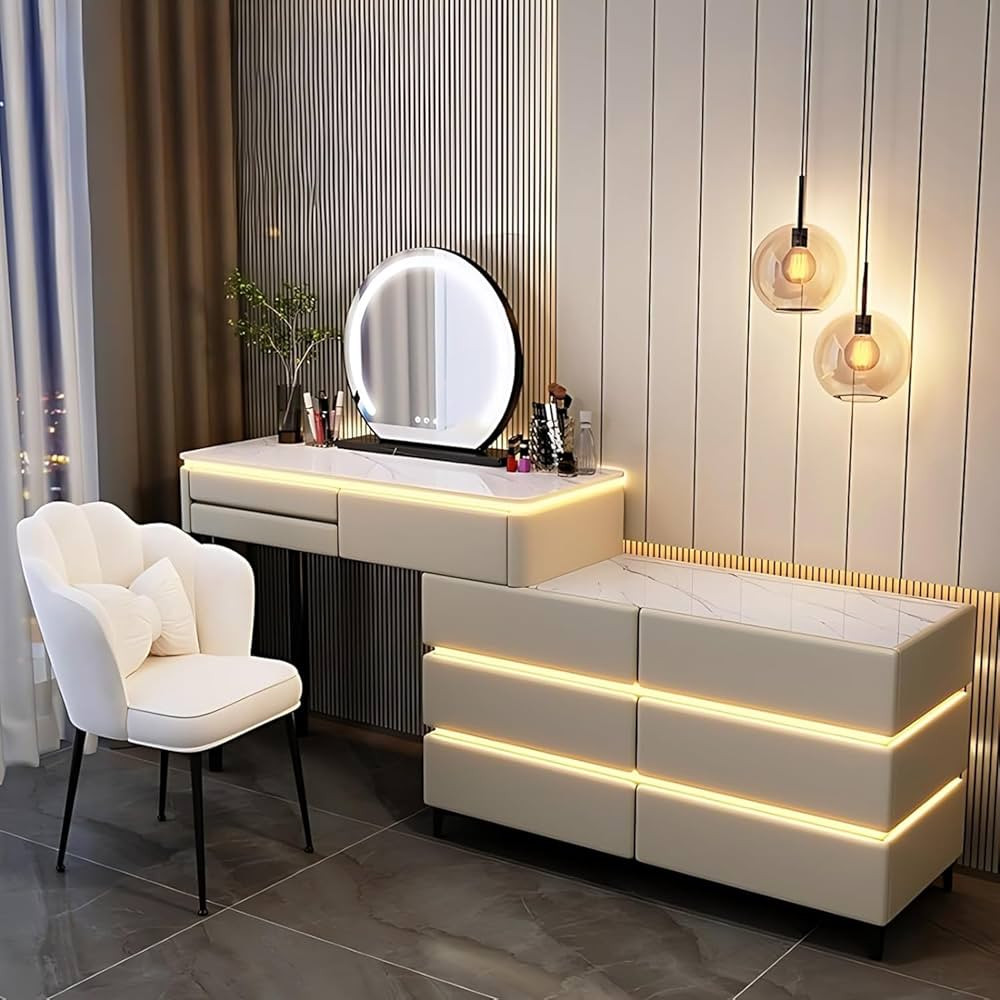 ZGNBSD Vanity - Makeup Vanity Table with Drawers and LED Lights - Includes Chair and Smart Makeup... | Amazon (US)