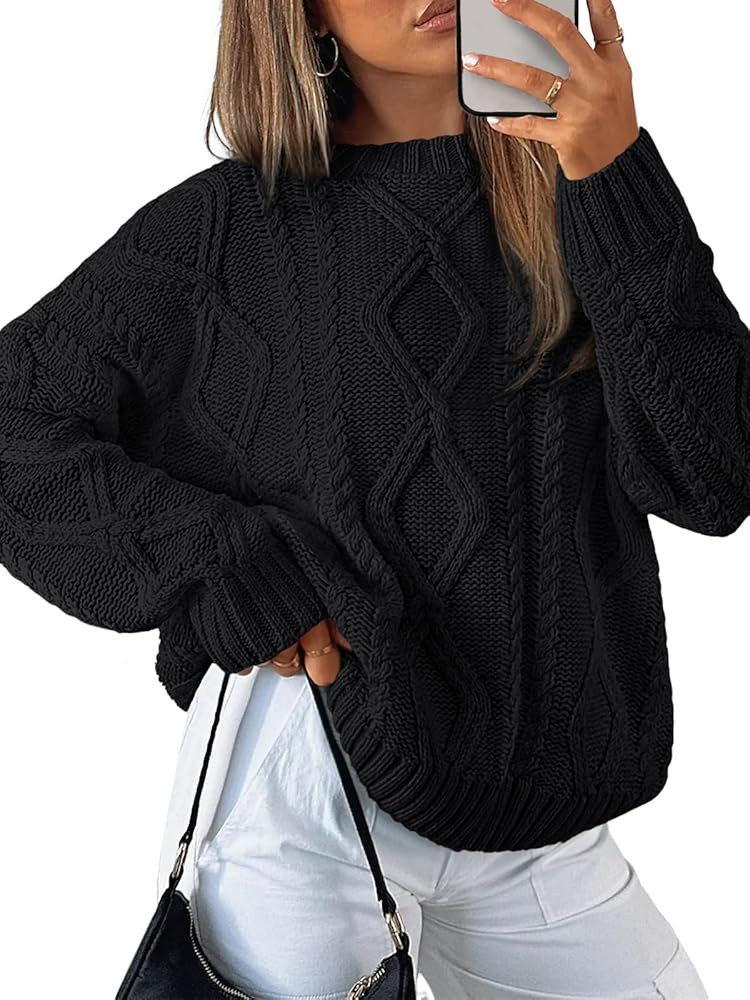 Trendy Queen Women's Oversized Cable Knit Crewneck Sweaters | Amazon (US)