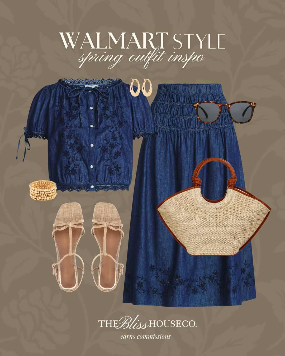 Easy Walmart spring outfit. 🌼 A denim look set styled with woven accessories and neutral sandals for an effortless warm-weather look.

Walmart outfit idea, denim skirt outfit, walmart spring fashion, casual spring outfit, woven tote bag, neutral sandals outfit, everyday outfit inspo, affordable walmart style, spring casual look. 

 #LTKootd #LTKSeasonal