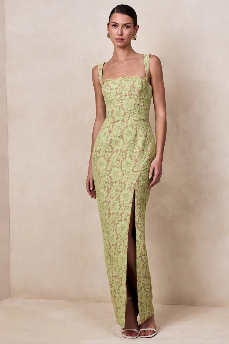 Zarisse  Green Lace Square-Neck Maxi Dress | Club L London
