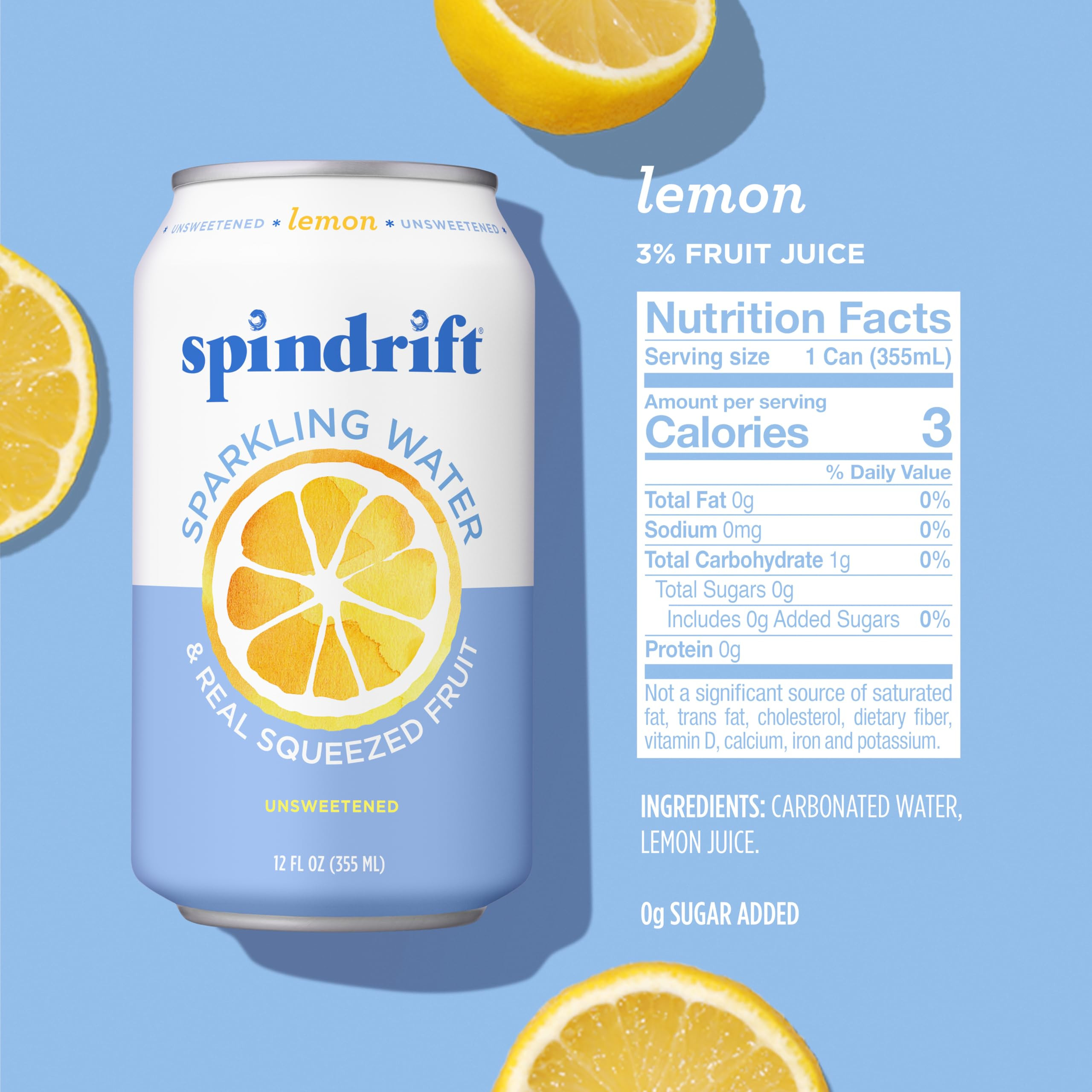 Spindrift Sparkling Water, Lemon Flavored, Made with Real Squeezed Fruit, 12 Fl Oz Cans, Pack of ... | Amazon (US)