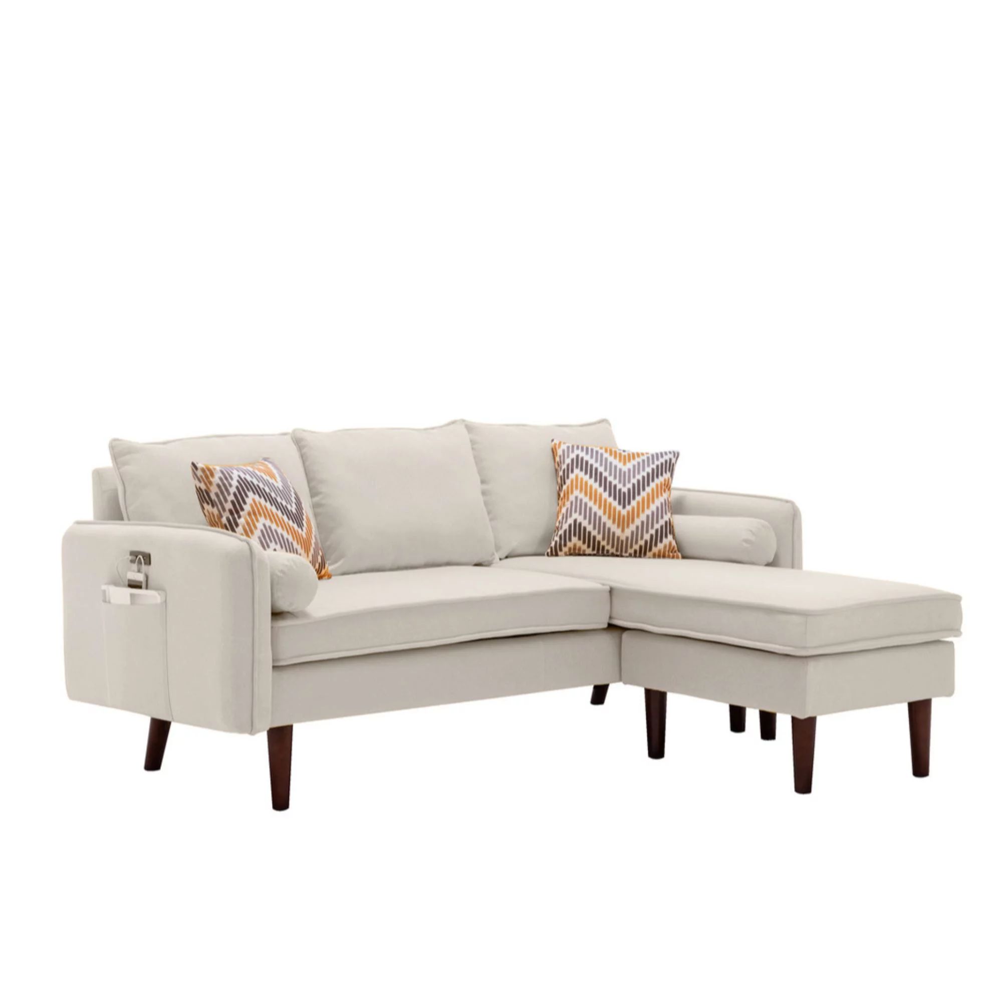 70" Mia White Sectional Sofa Chaise with USB Charger and Pillows - Walmart.com | Walmart (US)