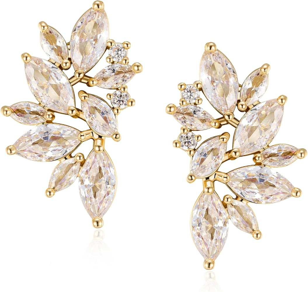 SWEETV Cluster Bridal Wedding Earrings for Brides Bridesmaid, Marquise Cubic Zirconia Rhinestone ... | Amazon (US)