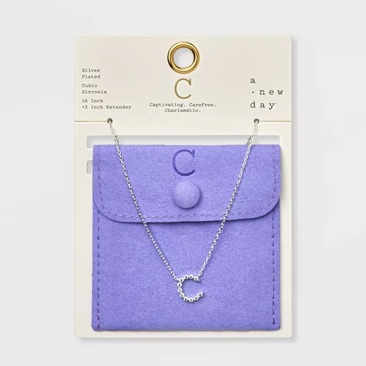 Silver Plated Cubic Zirconia Initial Pendant Necklace - A New Day™ Silver | Target