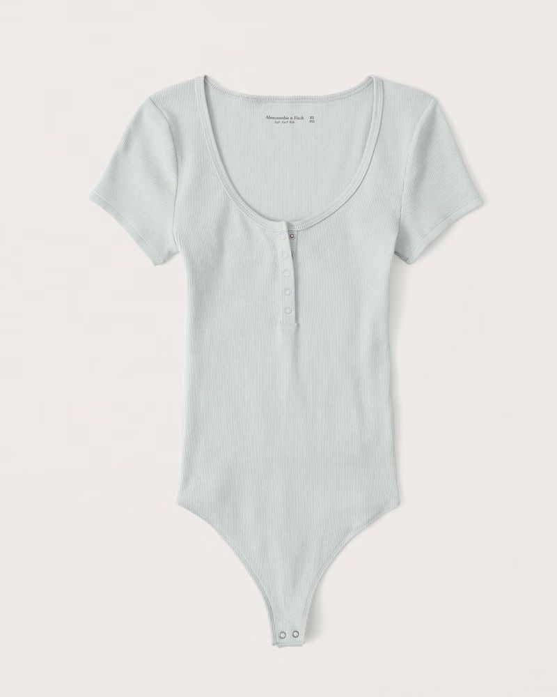 Short-Sleeve Ribbed Henley Bodysuit | Abercrombie & Fitch (US)
