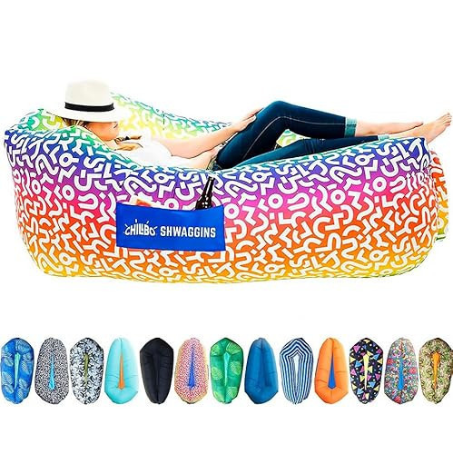 Chillbo Shwaggins Inflatable Couch – Cool Inflatable Chair Easy Setup Perfect for Hiking Gear, Beach Chair and Music Festivals.(Rainbow Swizzle) | Amazon (US)