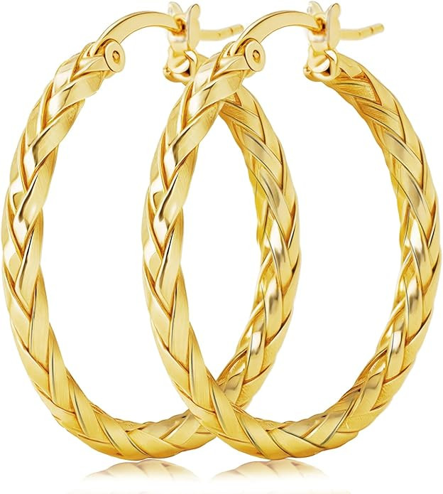 14K Gold Earrings for Women Weave Design 14K Gold Hoop Earrings Classic & Timeless Everyday Luxur... | Amazon (US)