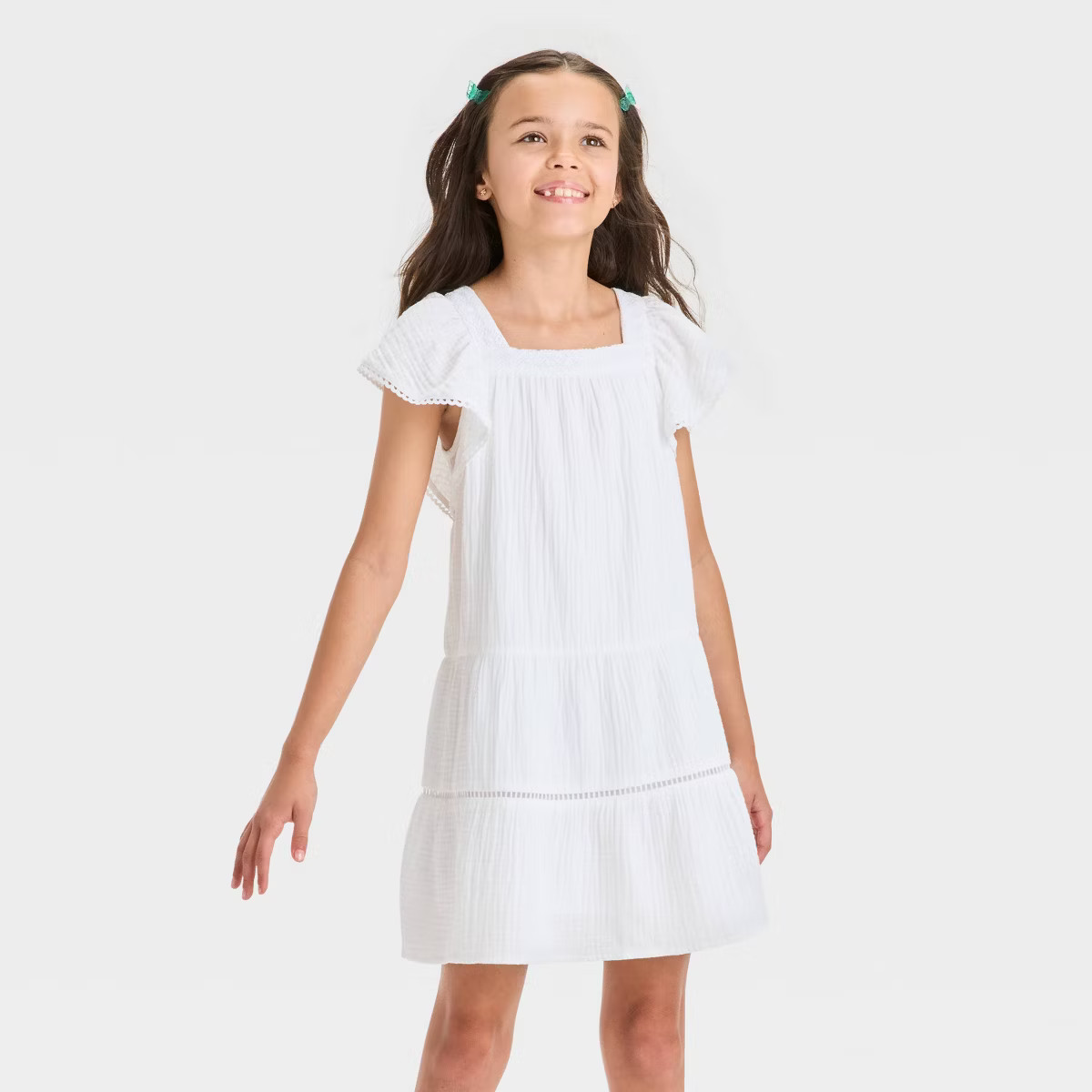 Girls' Flutter Sleeve Gauze Dress - Cat & Jack™ White | Target
