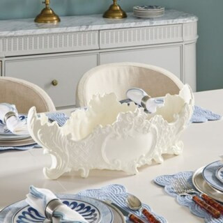 Baroque Centerpiece Handmade Italian Ceramic with Acanthus Relief & White Finish | Ballard Designs, Inc.