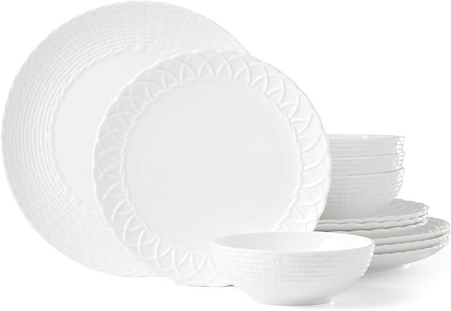 Lenox Wicker Creek 12-Piece Dinnerware Set, 14.29,White | Amazon (US)